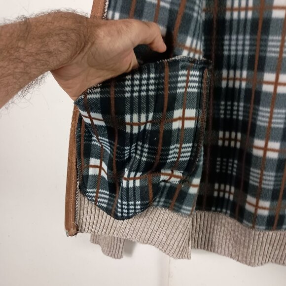 Buffalo David Bitton Sweater Jacket Mens M Beige Full Zip Plaid Lined Cabincore - Picture 8 of 11